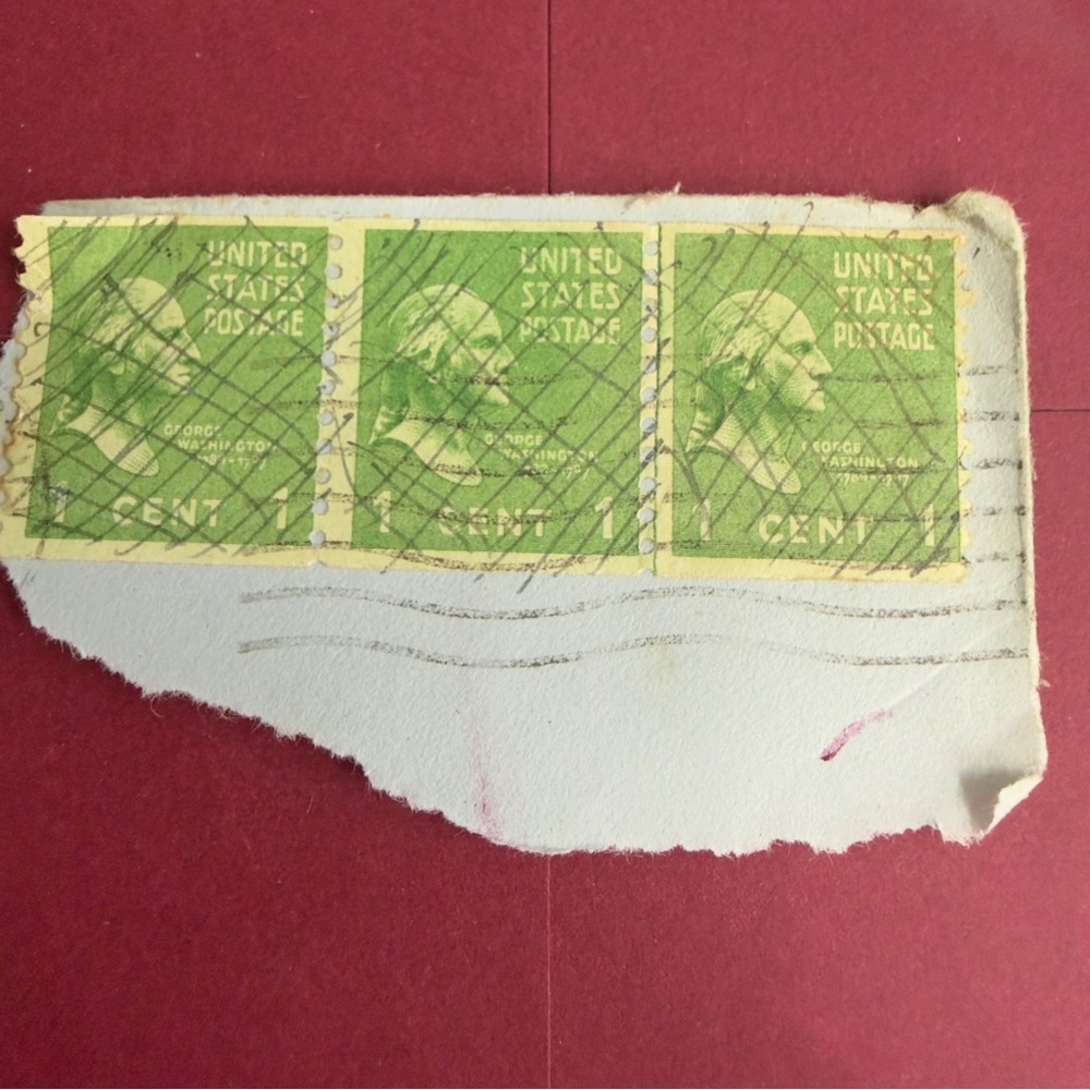 George Washington 1 One Cent Stamp 1789-1797 Green (3 Attached ) as shown